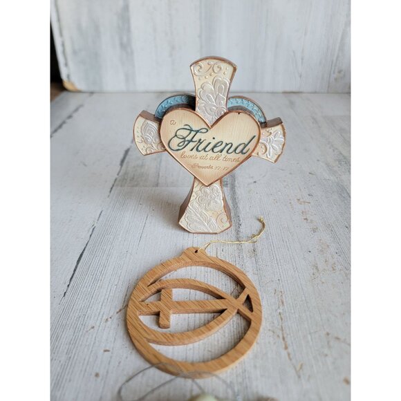 Religious cross bless this nest bird ornament Xmas set figure decor - Picture 3 of 6